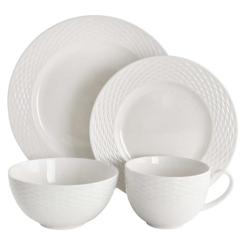 Martha Stewart Fine Ceramic 16 Piece Textured Dinnerware Set in White Wayfair